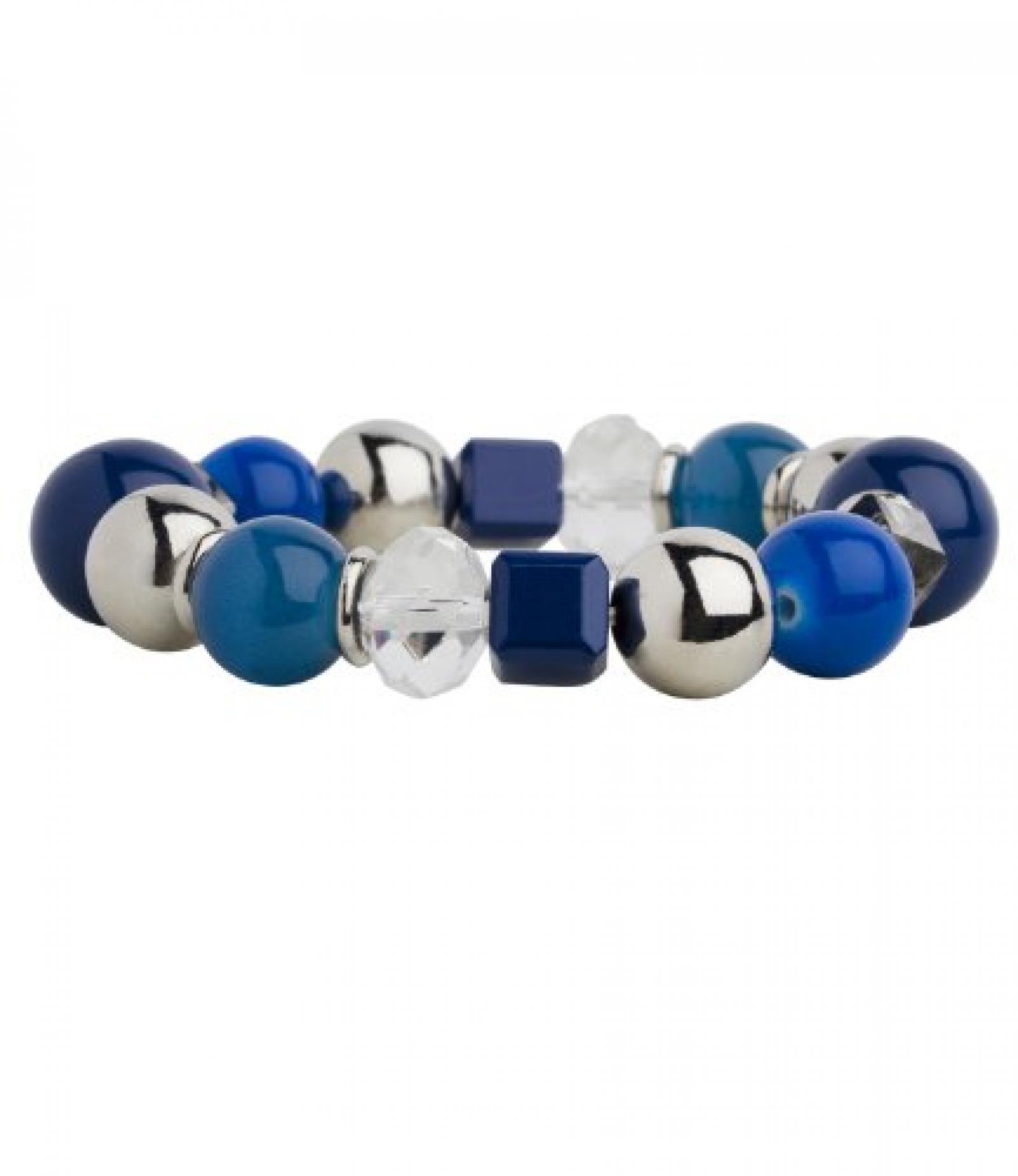 SIX "Blue" Armband mit Kugeln und Würfeln in Blau Weiß Silber (358-240) 